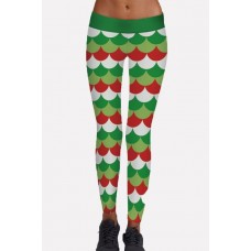 Green Christmas Elastic Waist Skinny Yoga Leggings