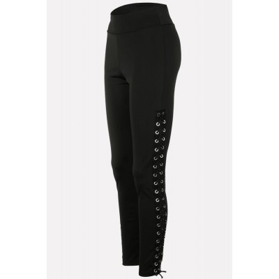 Black Eyelet Lace Up High Waist Sexy Leggings