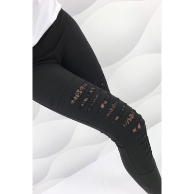 Black Distressed Lace Splicing Sexy Leggings