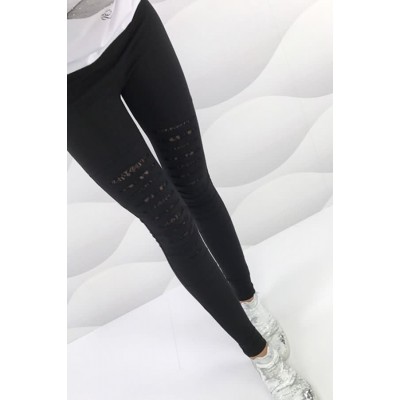 Black Distressed Lace Splicing Sexy Leggings