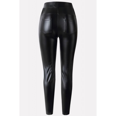 Black Faux Leather High Waist Back Pocket Sexy Leggings