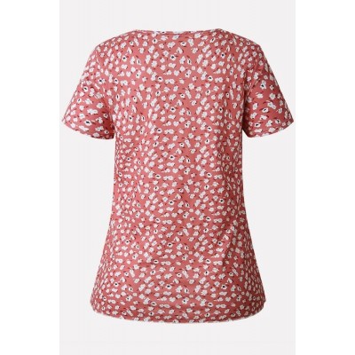 Red Floral Peplum Short Sleeve Casual T Shirt