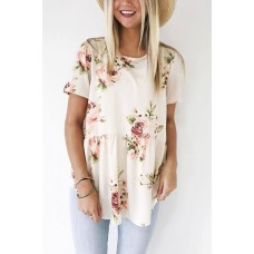 Floral Peplum Short Sleeve Casual T Shirt