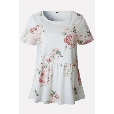 Floral Peplum Short Sleeve Casual T Shirt