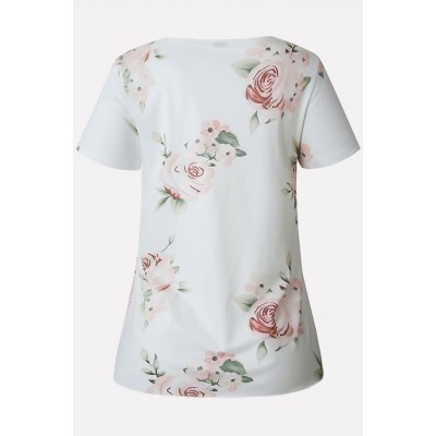 Floral Peplum Short Sleeve Casual T Shirt