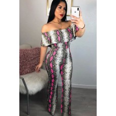 Snakeskin Off Shoulder Ruffles Sexy Jumpsuit