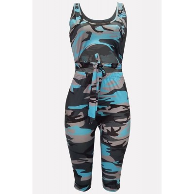 Camouflage U Neck Cutout Sleeveless Sexy Romper