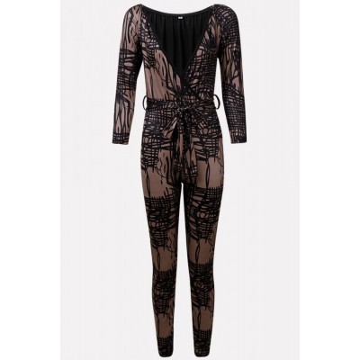 Black Plunging Tied Long Sleeve Sexy Jumpsuit