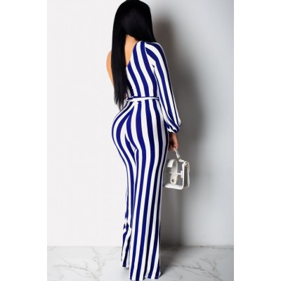 Stripe One Shoulder Tied Sexy Jumpsuit