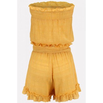 Yellow Strapless Ruffles Trim Bow Tied Casual Romper