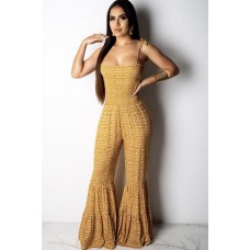 Yellow Printed Tied Spaghetti Straps Ruffles Casual Jumpsuit