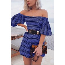 Stripe Off Shoulder Puff Sleeve Casual Dress