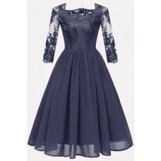 Dark-Lace Chiffon Fit Flare Sexy A Line Formal Dress