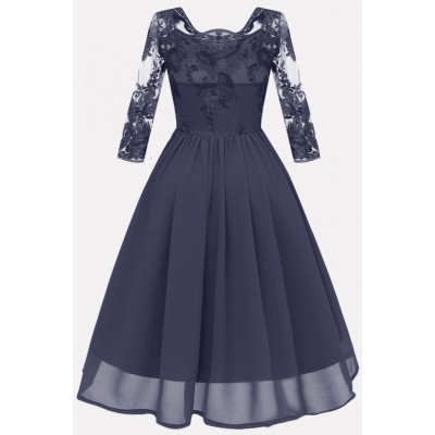 Dark-Lace Chiffon Fit Flare Sexy A Line Formal Dress