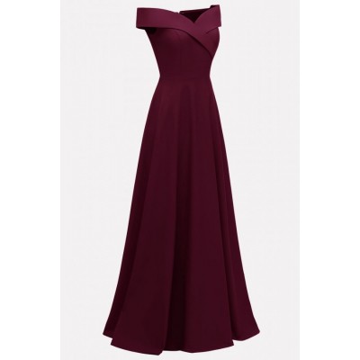 Dark-red Off Shoulder Zipper Back Sexy A Line Formal Dress