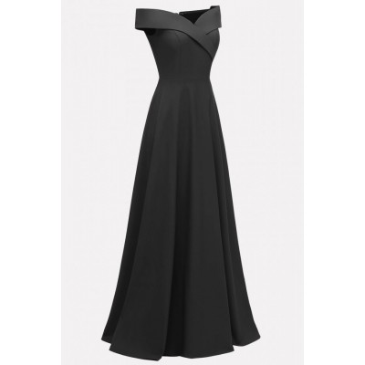 Black Off Shoulder Zipper Back Sexy A Line Formal Dress