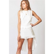 Sleeveless Tied Ruffles Trim Sexy High Low Dress