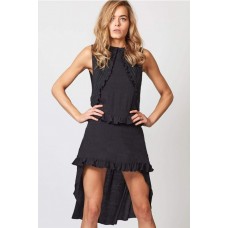 Black Sleeveless Tied Ruffles Trim Sexy High Low Dress